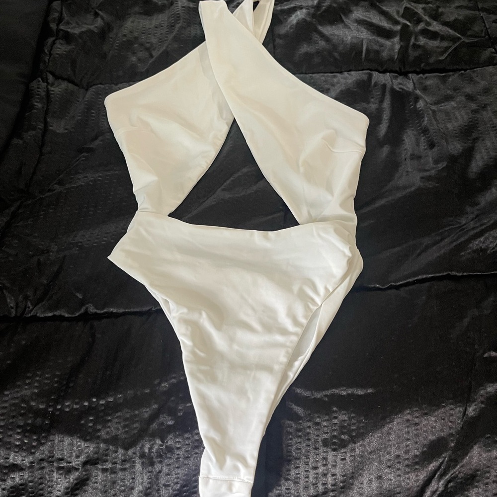 Meshki White One Piece Tulle Bow Swimsuit